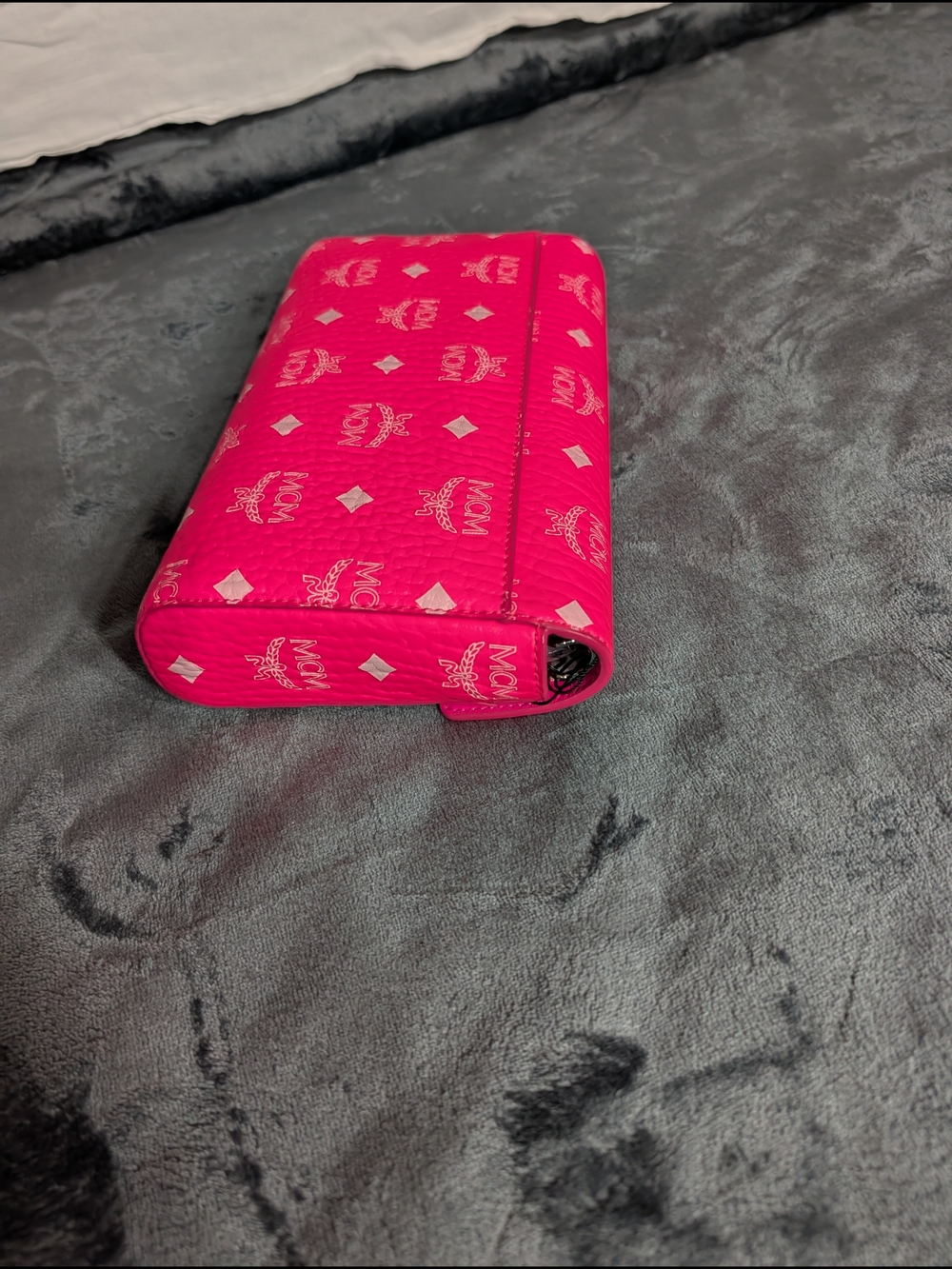 MCM Pink Logo Leather Clutch, Millie Sm Crossbody In Neon Pink & Silver Hardware - Picture 3 of 12